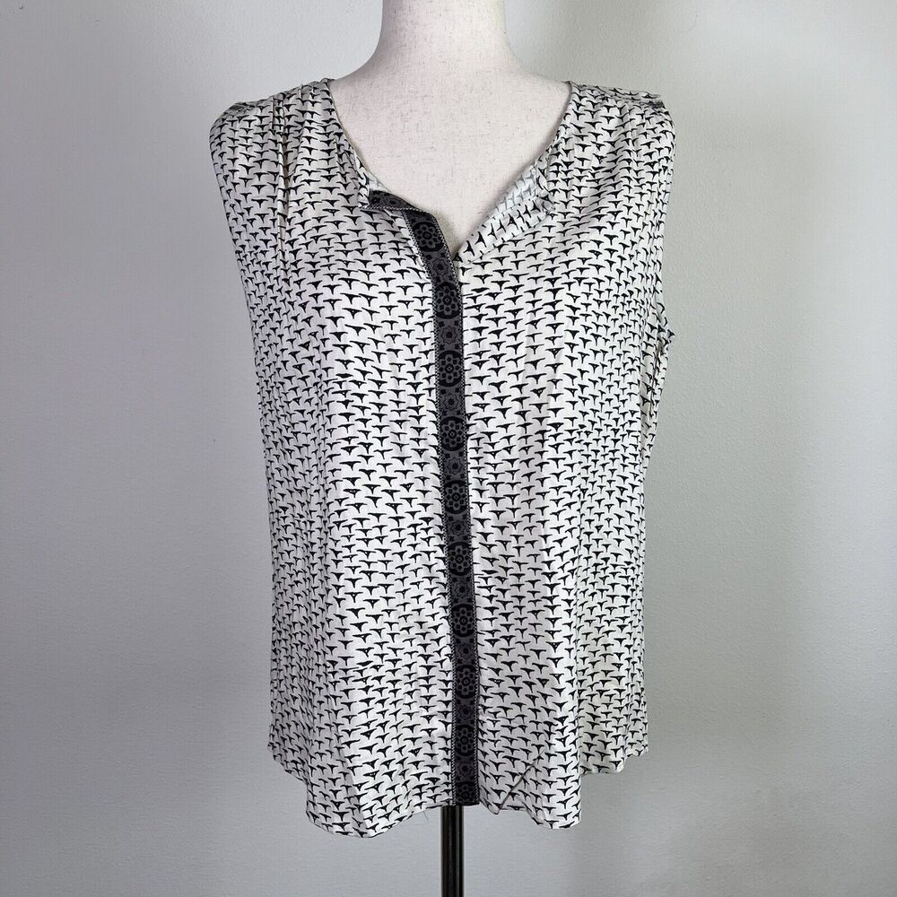 Swildens NWT Tank Top Women's Large**READ Viscose Summer‎ Cream Black Geometric